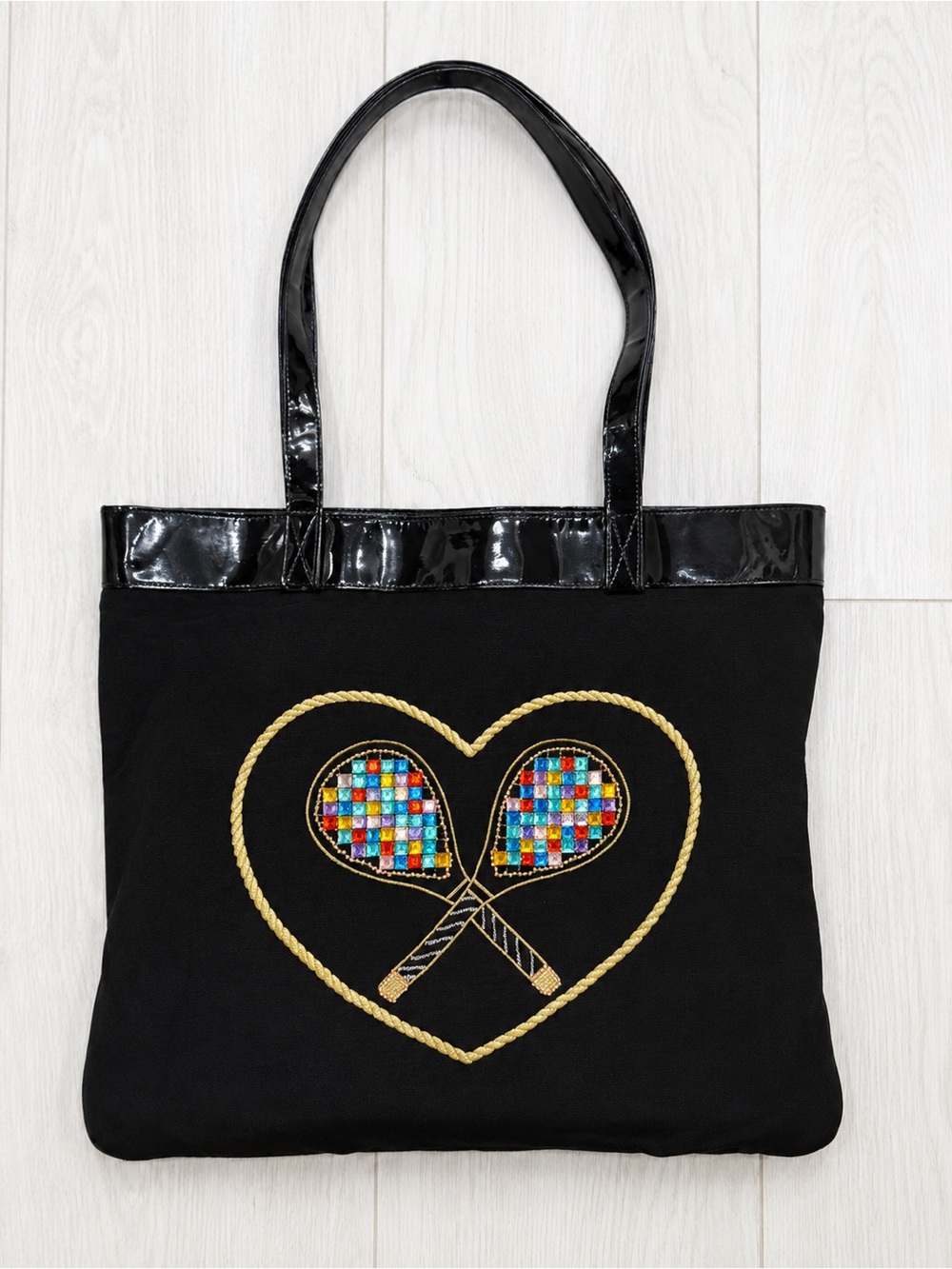 Timmy Woods Beverly Hills Collection Tennis Racquet Rhinestone Heart Tote Bag